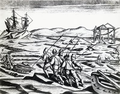 Expedition led by William Barents in search of Northeast Passage, from Peregrinationes, engraving by Theodore de Bry
