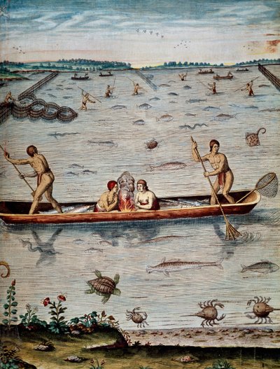 Fishing Techniques of the Natives in Virginia, from Admiranda Narratio by Theodore de Bry