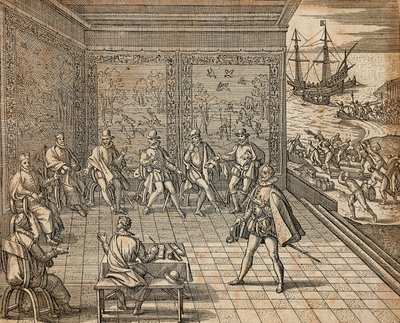 Francesco Pizarro Preparing for His Expedition to South America by Theodore de Bry