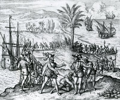 Francisco de Bobadilla Arriving as Governor and Arresting Christopher Columbus in Hispaniola, 1500 by Theodore de Bry