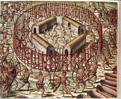 History of America: An Indian Village of Virginia. Engraving from Admirante Narratio Americae by Theodore de Bry (1528-1598) by Theodore de Bry