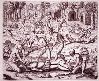 History of America: Tortures inflicted by the Indians on Spanish settlers by Theodore de Bry