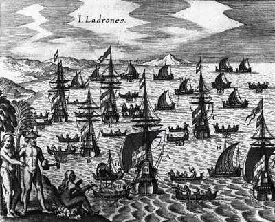 Islands of Thieves, engraving from Peregrinationes, by Theodor de Bry. 16th century by Theodore de Bry