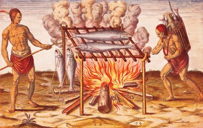How Indians Cook Fish, Illustration from Admiranda Narratio by Theodore De Bry by Theodore de Bry