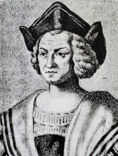 Portrait of Christopher Columbus, engraving by Theodore de Bry by Theodore de Bry