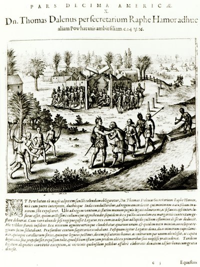 Ralph Hamor Visits Powhatan, 1619 by Theodore de Bry