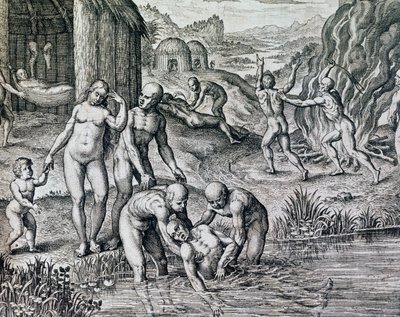 Remedies used by natives against disease, engraving from Historia America, Frankfurt by Theodore de Bry