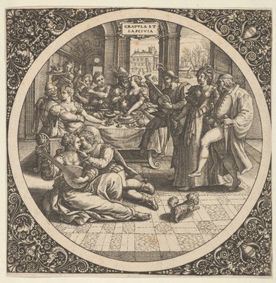 Scene with Galants at a Banquet in a Circle at Center by Theodore de Bry