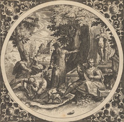 Scene with a Warning Against Venereal Disease in a Circle at Center, 1580-1600 by Theodore de Bry