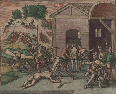 Spanish Soldiers Observe and Carry Out the Punishment of a Slave by Theodore de Bry