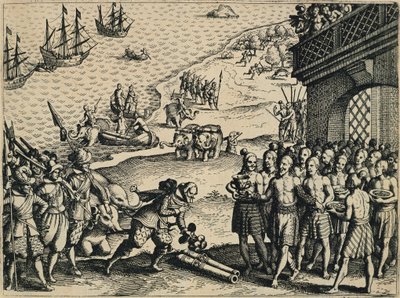 The Dutch disembarking in Calcutta by Theodore de Bry