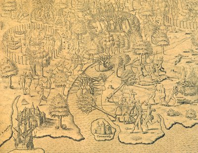 The Portuguese Push Towards the Interior and Are Attacked by a Local Tribe by Theodore de Bry