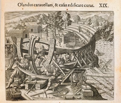 The Spaniards Building Their First Ship in the New World by Theodore de Bry
