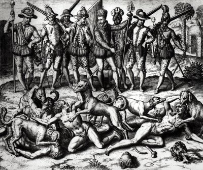 The Dogs of Vasco Nunez de Balboa Attacking the Indians by Theodore de Bry
