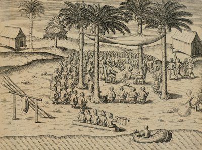 Welcome from Indigenous African Natives, Illustration from Indiae Orientalis by Antonio Pigafetta, by Theodore de Bry by Theodore de Bry