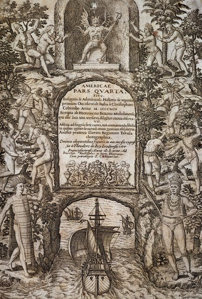 West Indies or America, frontispiece, engraving by Theodor de Bry by Theodore de Bry
