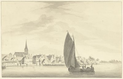 The Village of Gouderak with a Sailing Ship in the Foreground by Theodorus Cornelis Schutter