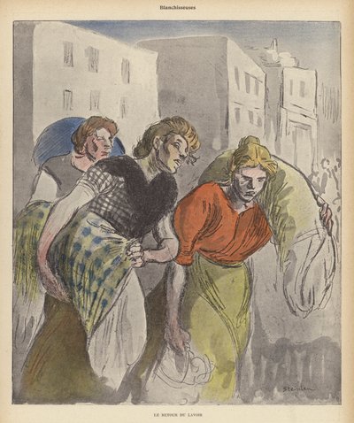 Washerwomen returning from the laundry by Theophile Alexandre (after) Steinlen