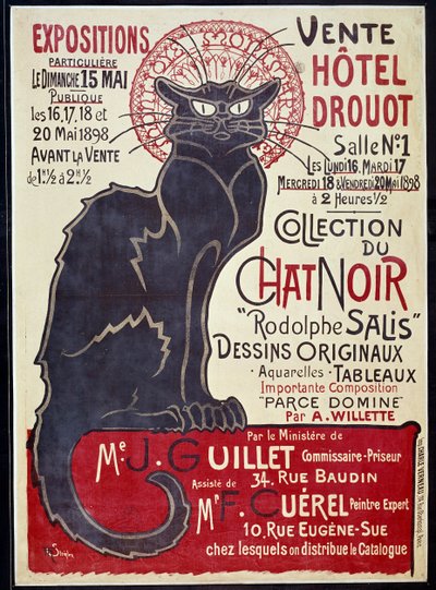 Advertising Poster Announcing the Sale at Hotel Drouot in 1898 of the Cat Noir Collection and Works by Rodolphe Salis. Illustration by Theophile Alexandre Steinlen by Théophile Alexandre Steinlen