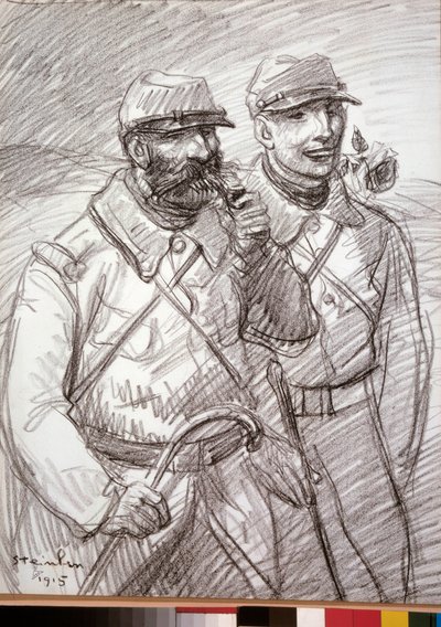 First World War: The Hairy in 1915, French soldiers. Drawing by Theophile Alexandre Steinlen by Théophile Alexandre Steinlen