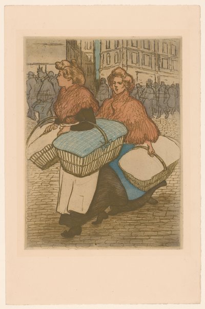 Two Washerwomen with Baskets on the Street by Théophile Alexandre Steinlen