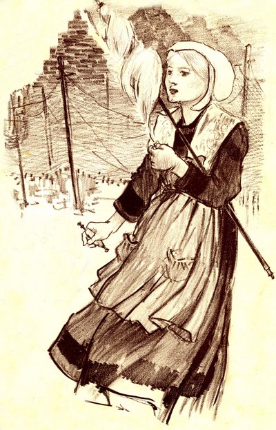 Young villager - spinner - drawing (detail) by Steinlen to illustrate the song 