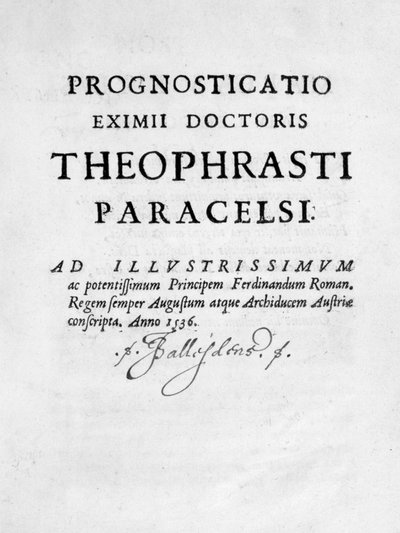 Title Page of Prognosticatio Eximii Doctoris Paracelsi by Theophrastus Bombastus von Hohenheim Paracelsus