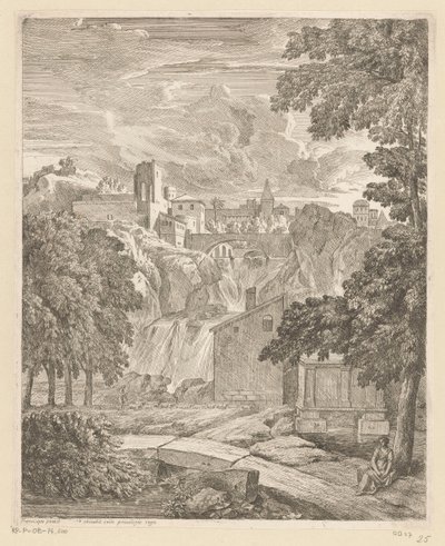 Arcadian Landscape with a Waterfall and a Woman under a Tree by Théodore
