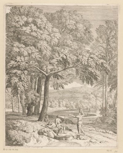 Arcadian Landscape with Two Men and a Basket-Carrying Woman by Théodore