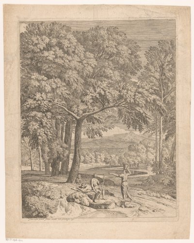 Arcadian Landscape with Two Men and a Basket-Carrying Woman by Théodore