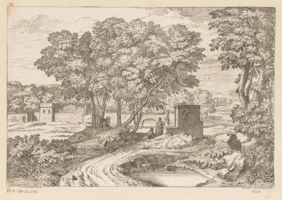 Arcadian Landscape with Two Women by a Fountain (Suite de Paysages) by Théodore