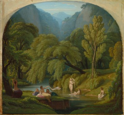 The Bathers, Souvenir of the Banks of the Anio River at Tivoli by Théodore Caruelle d