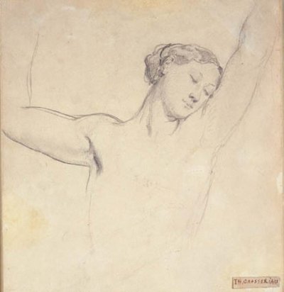 Female Model, Half Figure with Raised Arms by Théodore Chassériau