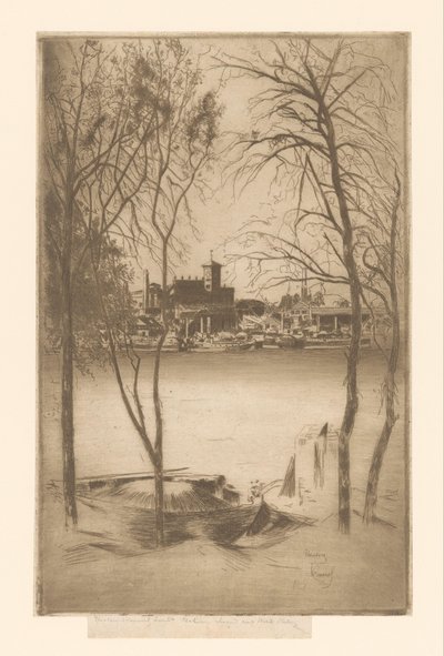 View of a River with Harbor and Industry by Théodore Roussel (signed by artist)