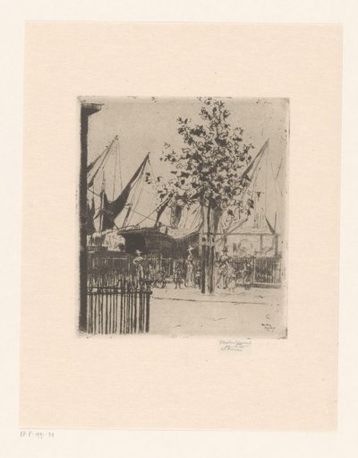 Street Scene with Figures by a Harbor by Théodore Roussel (signed by artist)
