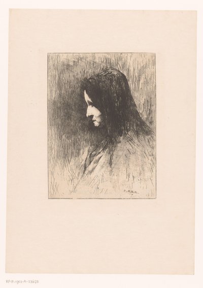Bust of an Old Woman with Headscarf, Seen from the Side by Théodule Augustin Ribot