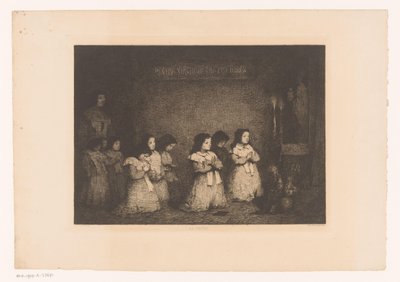 Group of Girls Praying Before a Statue of Mary (La Prière) (title on object) (Eaux-Fortes Modernes: Originales et Inédites) (series title) by Théodule Augustin Ribot