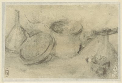 Sketch of a Still Life with Pans and a Bottle by Théodule Augustin Ribot