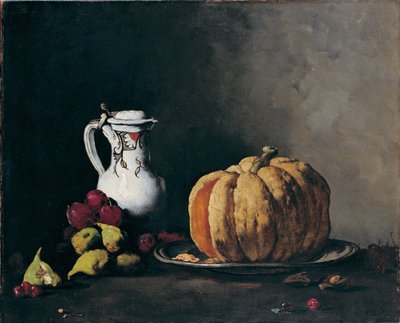 Still Life with Pumpkin, Plums, Cherries, Figs and Jug by Théodule Augustin Ribot