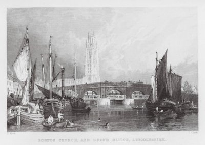Boston Church, and Grand Sluice, Lincolnshire by Thomas (after) Allom
