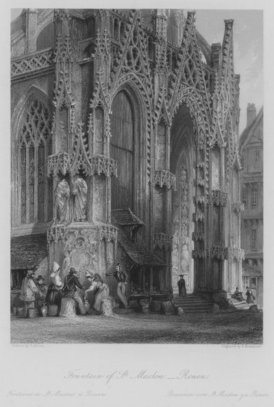 Fountain of St Maclou, Rouen (engraving) by Thomas (after) Allom