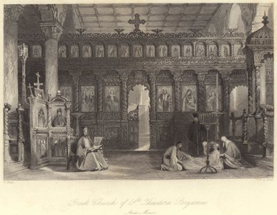 Greek Church of St Theodore, Pergamus, Asia Minor (engraving) by Thomas (after) Allom