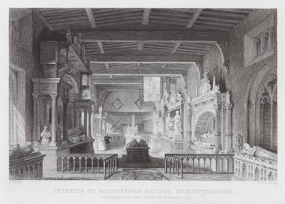 Interior of Bottesford Church, Leicestershire, Monuments to the Earls of Rutland by Thomas (after) Allom
