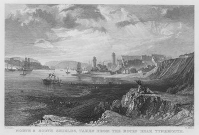 North and South Shields, Taken from the Rocks near Tynemouth by Thomas (after) Allom