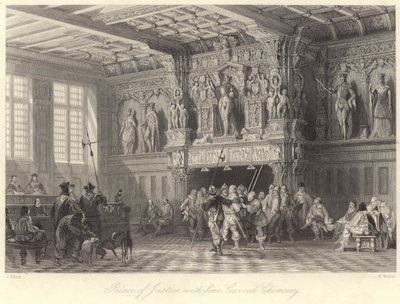 Palace of Justice, with Fine Carved Chimney, Bruges by Thomas (after) Allom