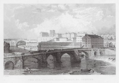 The Old Bridge, Mill, Prison, etc, Chester by Thomas (after) Allom