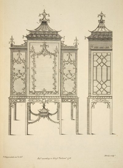 Design for a China Case, Published 1753 (Engraving) by Thomas (after) Chippendale