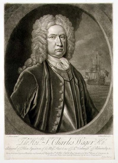 Portrait of Sir Charles Wager (1666-1743) Admiral of the Blue Squadron, Engraved by John Faber (1684-1756) 1732 by Thomas (after) Gibson