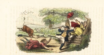 A Family of Botanists Attacked by a Charging Bull in a Field by Thomas (after) Rowlandson