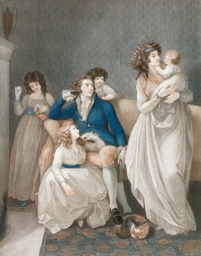 Late 18th early 19th century well-to-do family scene. by Thomas (after) Stothard